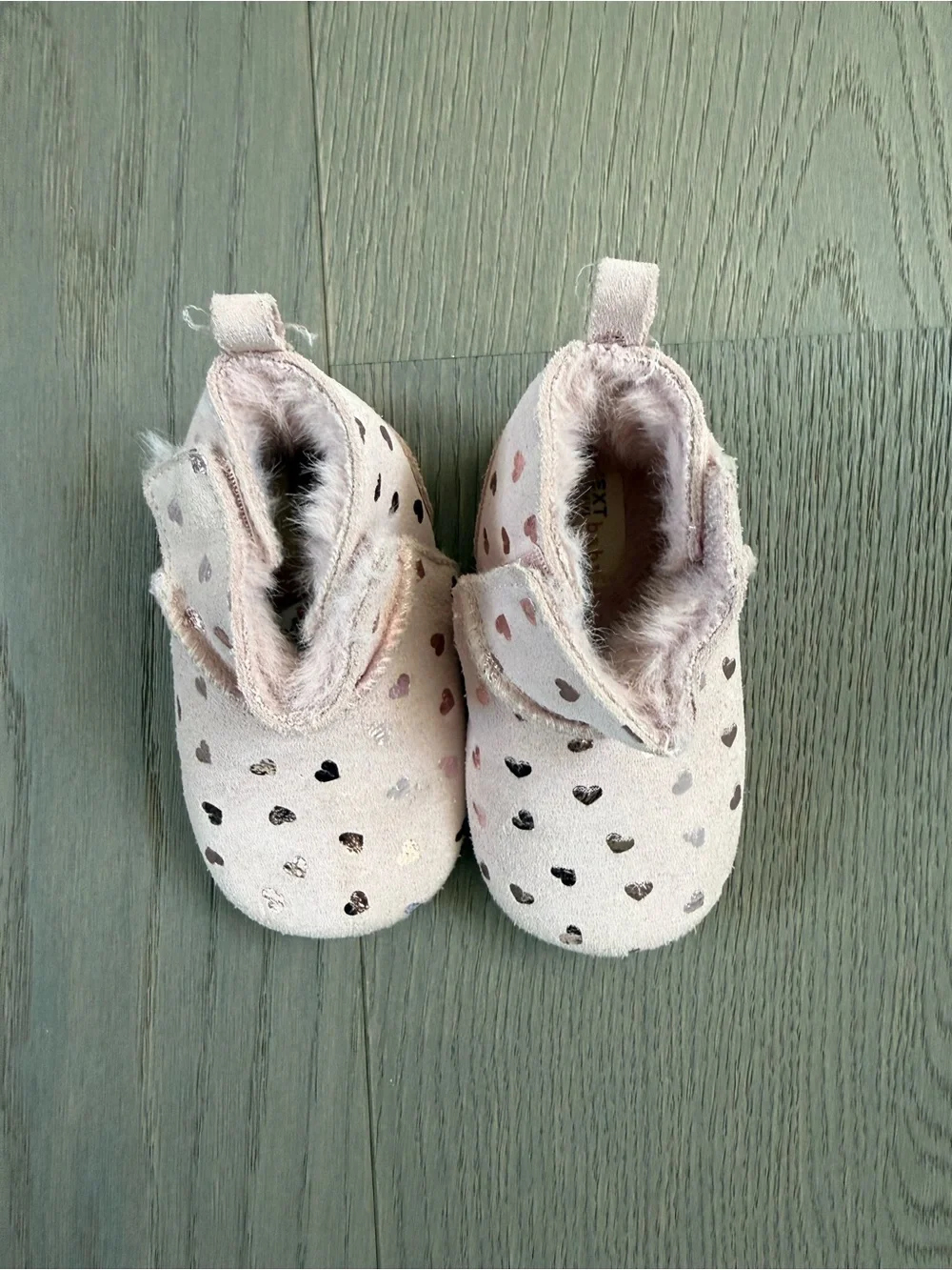next Pink Heart Suede-Look Baby Slip-On Booties
